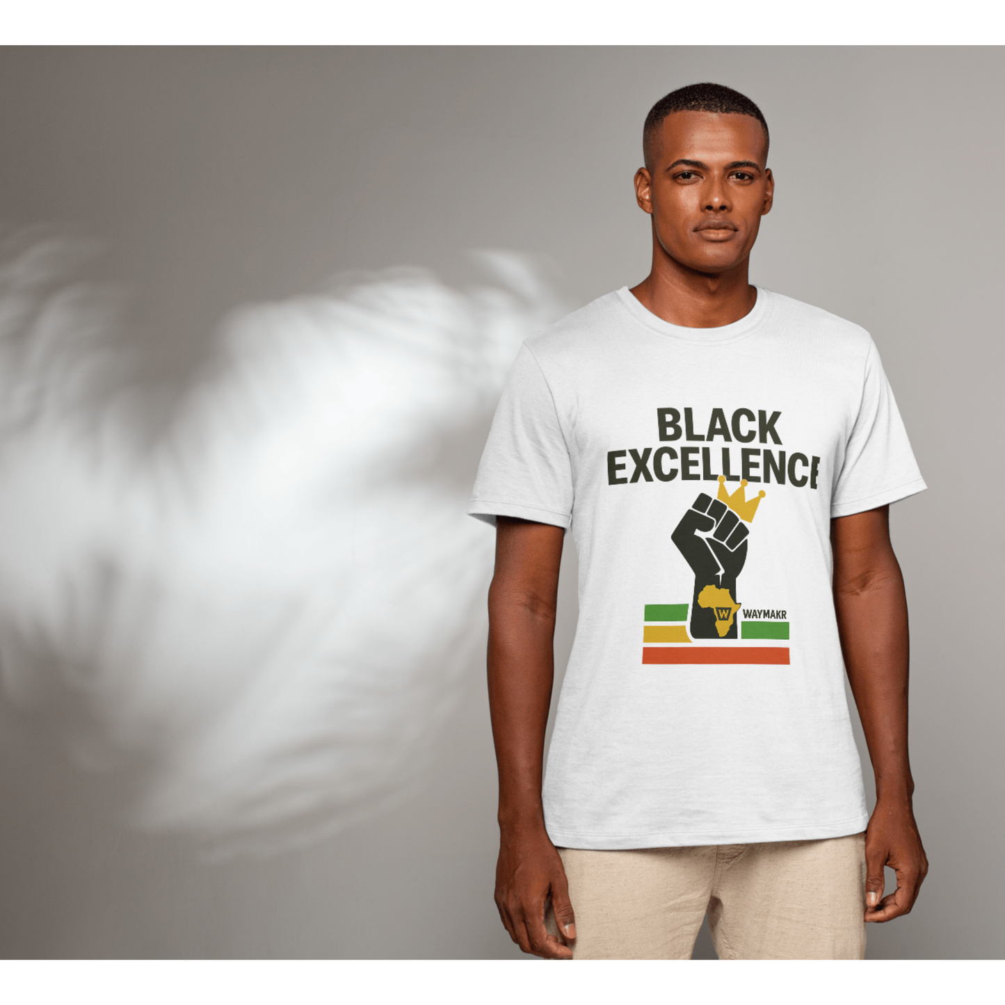 Black Excellence T-Shirt - Custom DTF Print | Cotton Tee in White & Gray