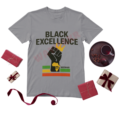 Black Excellence T-Shirt - Custom DTF Print | Cotton Tee in White & Gray