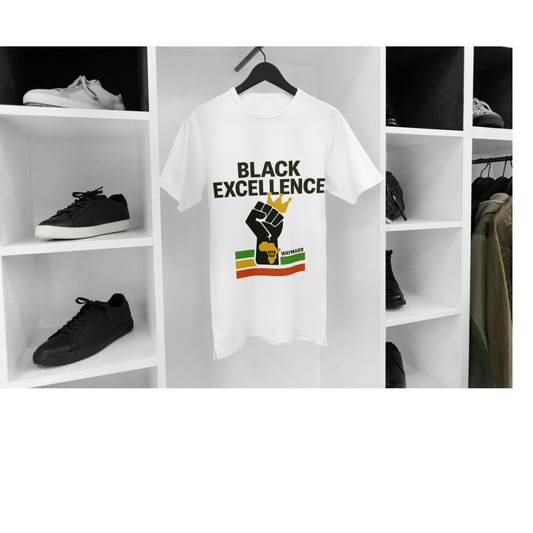 Black Excellence T-Shirt - Custom DTF Print | Cotton Tee in White & Gray